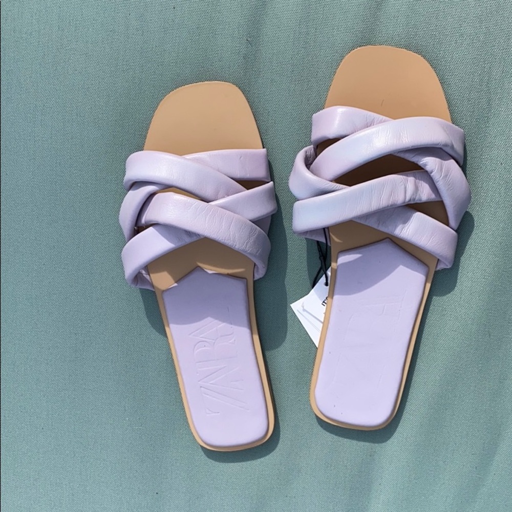 Zara Leather Slide Sandals with crossed straps 7.5